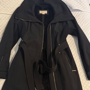 Michael Kors Black Trench Coat with Gold Accents